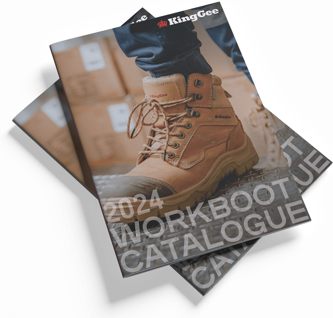 KingGee footwear catalogue featuring safety boots and work footwear for construction and industrial use